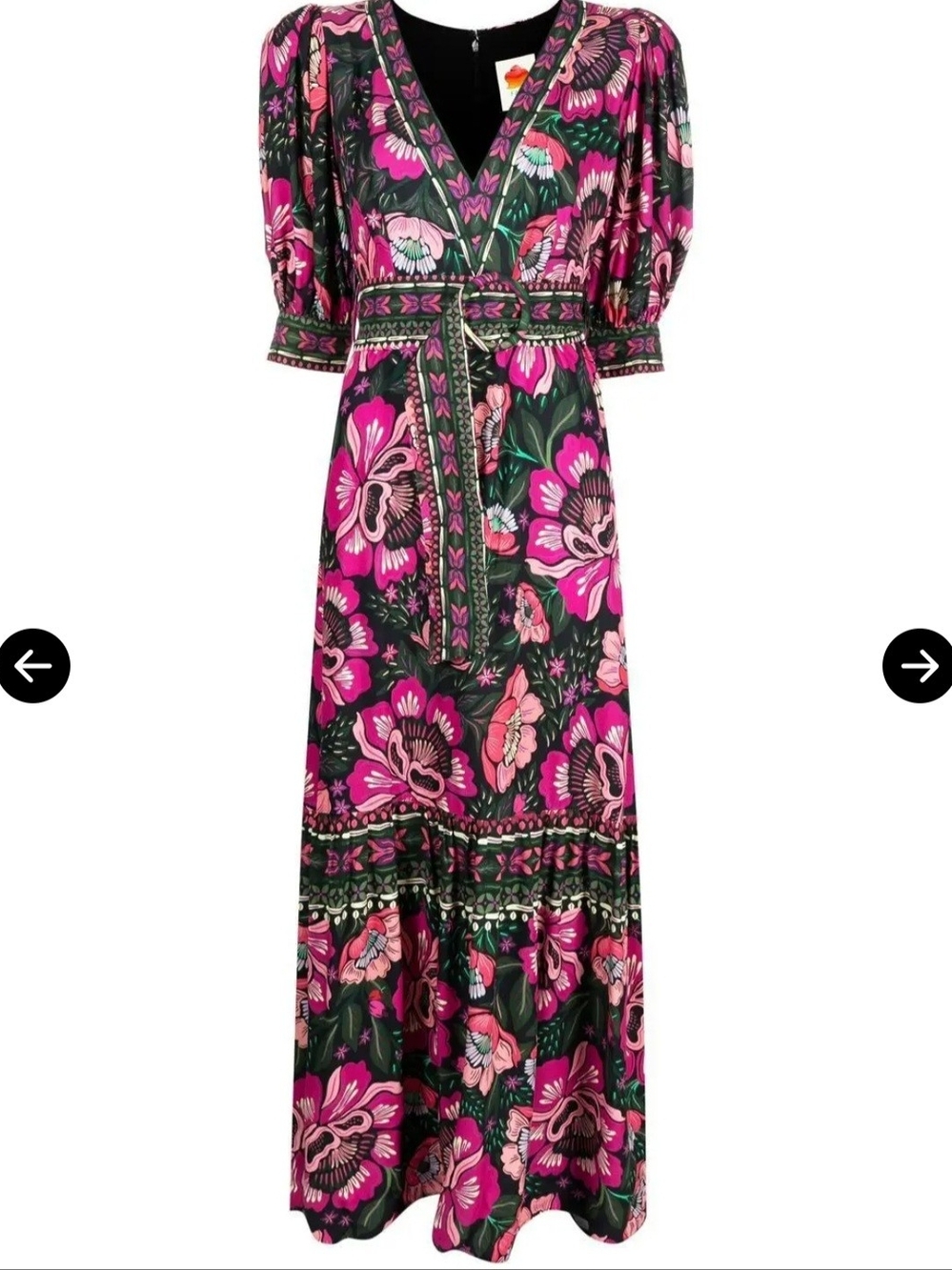 Floral V-Neck Dress in Black with Pink, Coral & Green Blooms - Picture 4 of 7